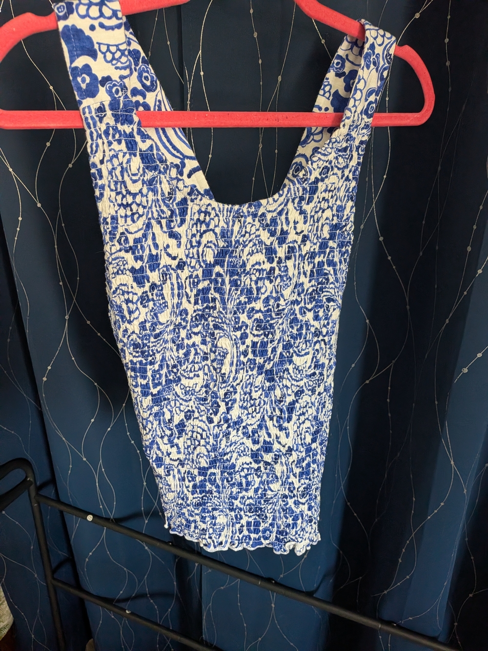 Tommy Hilfiger Blue and White Floral Smocked Tank
